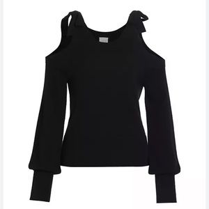 Cinq a Sept black cashmere open shoulder sweater bow detail Sz:S